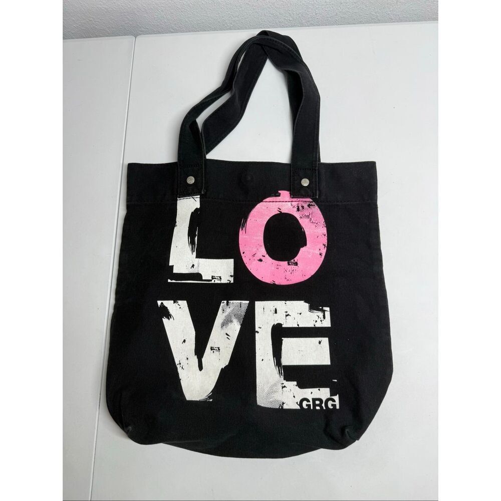 Garage LOVE Tote Canvas Bag Black Snap Closure 100% Cotton